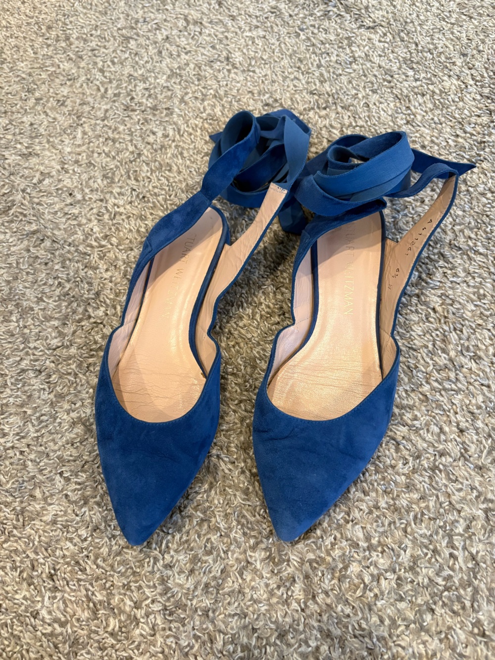 Stuart Weitzman Cobalt Blue Suede Ankle Wrap Flats